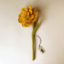 Load image into Gallery viewer, felted-zinnia-flower-gold-with-light-green-stem