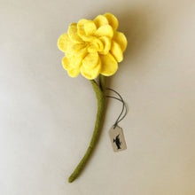 Load image into Gallery viewer, felted-zinnia-flower-yellow-with-light-green-stem