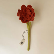 Load image into Gallery viewer, felted-zinnia-flower-persimmon-with-light-green-stem