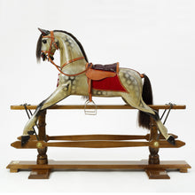 Load image into Gallery viewer, spotted-wooden-rocking-horse-on-wooden-stand