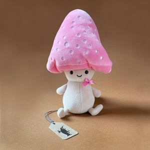 fun-guy-pattie-mushroom-stuffed-animal-with-pointed-pink-cap-pink-bow-and-smiling-face
