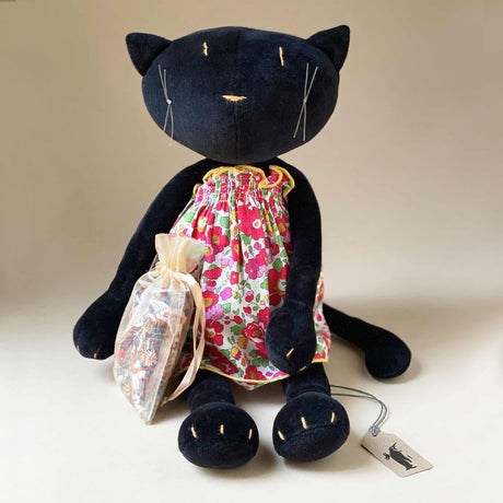 black-cat-plush-with-pink-floral-dress-and-bag-with-additional-dress