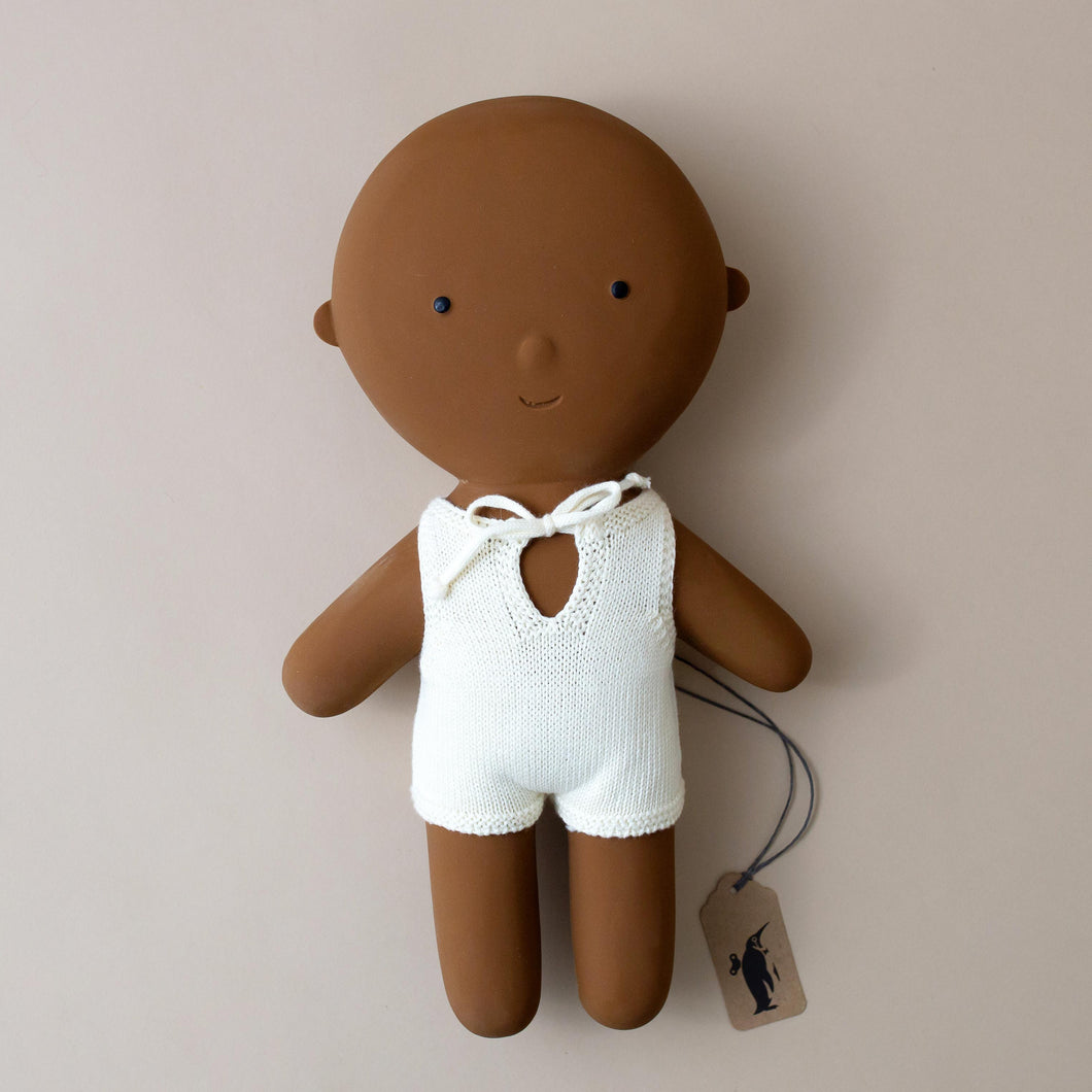 dark-brown-baby-doll-in-white-knit-romper