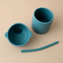 Load image into Gallery viewer, grippe-cup-and-sippee-lid-and-straw-in-blue-dusk-disassembled
