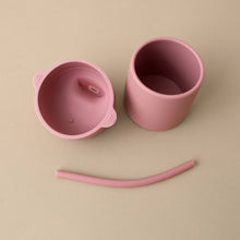 Load image into Gallery viewer, grippe-cup-with-sippee-lid-and-straw-in-dusty-rose-disassembled