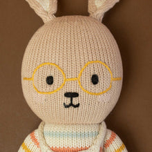 Load image into Gallery viewer, hand-knit-beige-bunny-face-detail-with-ochre-glasses