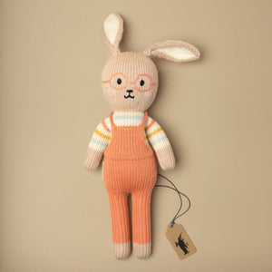 hand-knit-beige-bunny-in-striped-shirt-coral-overalls-and-glasses