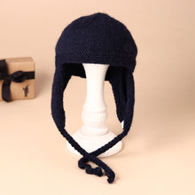 Load image into Gallery viewer, knitted-navy-hat-with-chin-strap