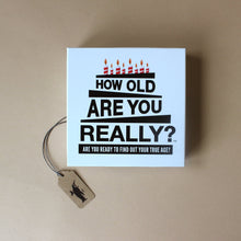 Load image into Gallery viewer, how-old-are-you-really-game-box-with-birthday-candle-illustration