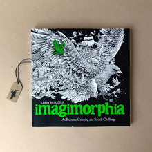 Load image into Gallery viewer, imagimorphia-coloring-book-cover-showing-an-eagle-with-all-sorts-of-objects-and-animals-trailing-behind-the-wings