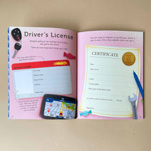 Load image into Gallery viewer, inside-pages-in-the-car-activity-book-driver&#39;s-license