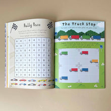 Load image into Gallery viewer, inside-pages-in-the-car-activity-book-truck-stop-and-rally-race