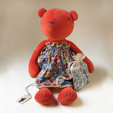 Load image into Gallery viewer, orange-bear-plush-with-colorful-floral-dress