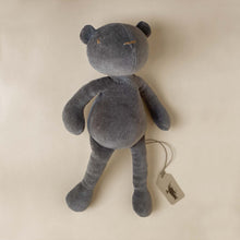 Load image into Gallery viewer, black-bear-plush-with-stitched-details-laying-down
