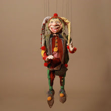Load image into Gallery viewer, colorful-jester-marionette-long-hat-pom-poms-tongue-sticking-out