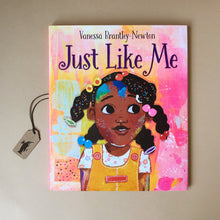 Load image into Gallery viewer, just-like-me-hardcover-picture-book-cover-illustrated-with-african-american-girl-on-a-pink-background