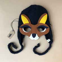 Load image into Gallery viewer, navy-blue-hand-knitted-hat-with-felt-kangaroo-mask