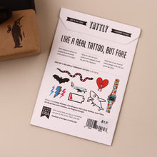 Load image into Gallery viewer, included-tattoos-back-of-packaging