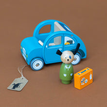 Load image into Gallery viewer, la-grande-famille-wooden-beetle-car-blue-with-dog-and-suitcase