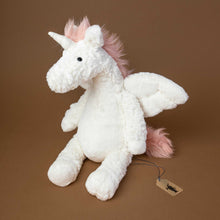 Load image into Gallery viewer, white-fluffy-unicorn-with-pink-hair-and-white-glittering-horn