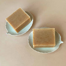 Load image into Gallery viewer, two-bars-of-lavender-honey-soap-on-leaf-soap-dishes
