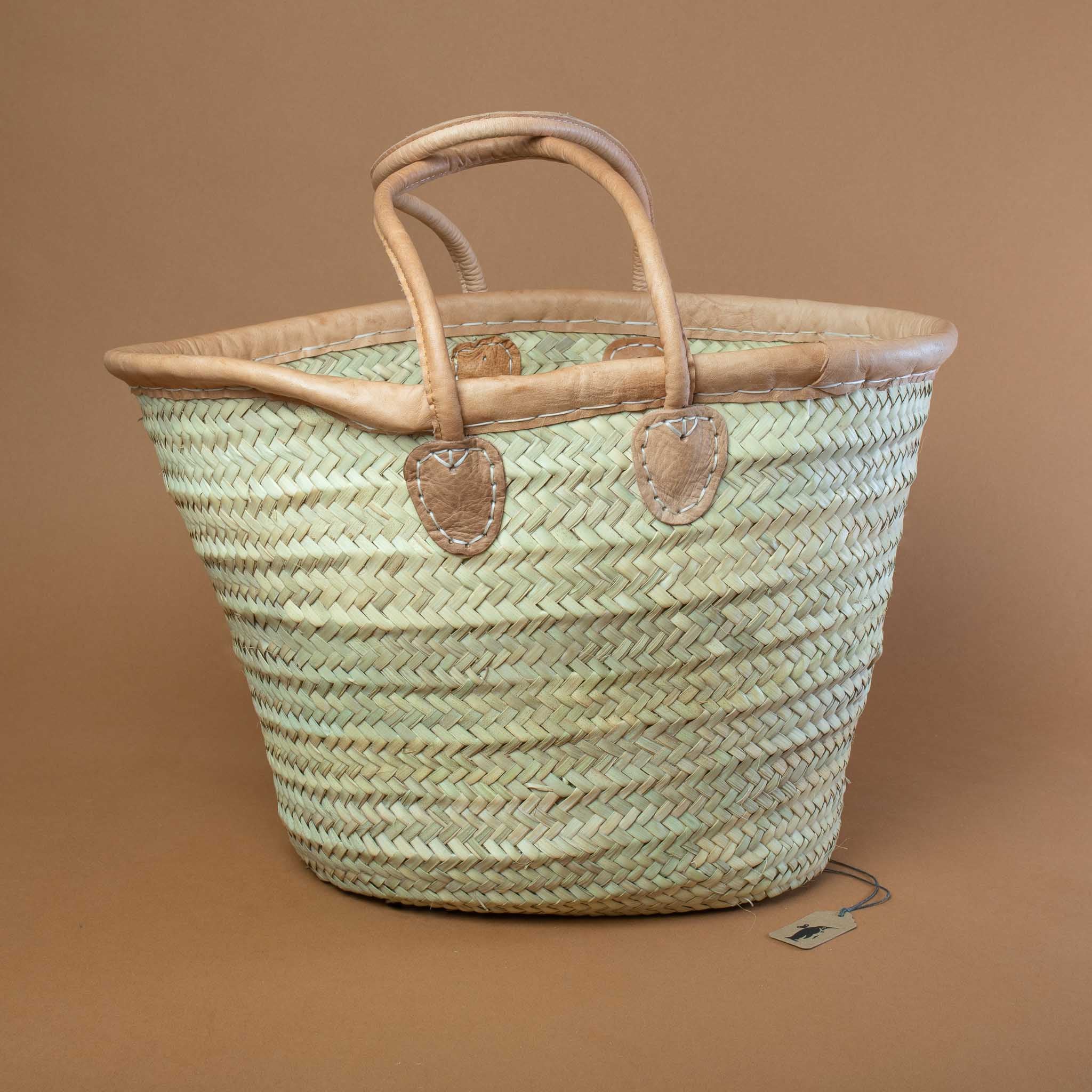 French Market Tote Basket with Heavy Leather Tote Straps - THE