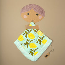 Load image into Gallery viewer, square-folded-baby-burpie-with-yellow-lemons-and-green-leaf-pattern-on-blue-background