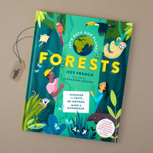 book-cover-in-green-with-two-kids-in-a-forest-looking-at-animals-like-sloth-tucan-and-ape