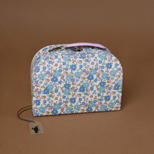 Load image into Gallery viewer, blue-floral-suitcase-with-pink-handle