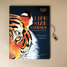 Load image into Gallery viewer, life-size-animals-book-cover-navy-blue-with-orange-tiger-face-by-Rita-Mabel-Schiavo-and-Isabella-Grott