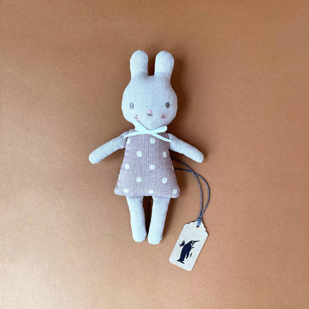 small-linen-bunny-rattle-in-mauve-polka-with-polka-dots