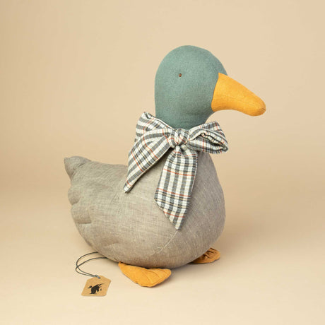 grey-and-green-mallard-linen-duck-with-checked-bow
