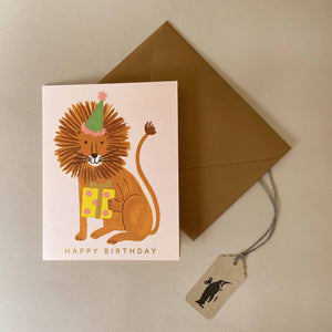 birthday-card-lion-holding-wrapped-gift-wearing-green-party-hat
