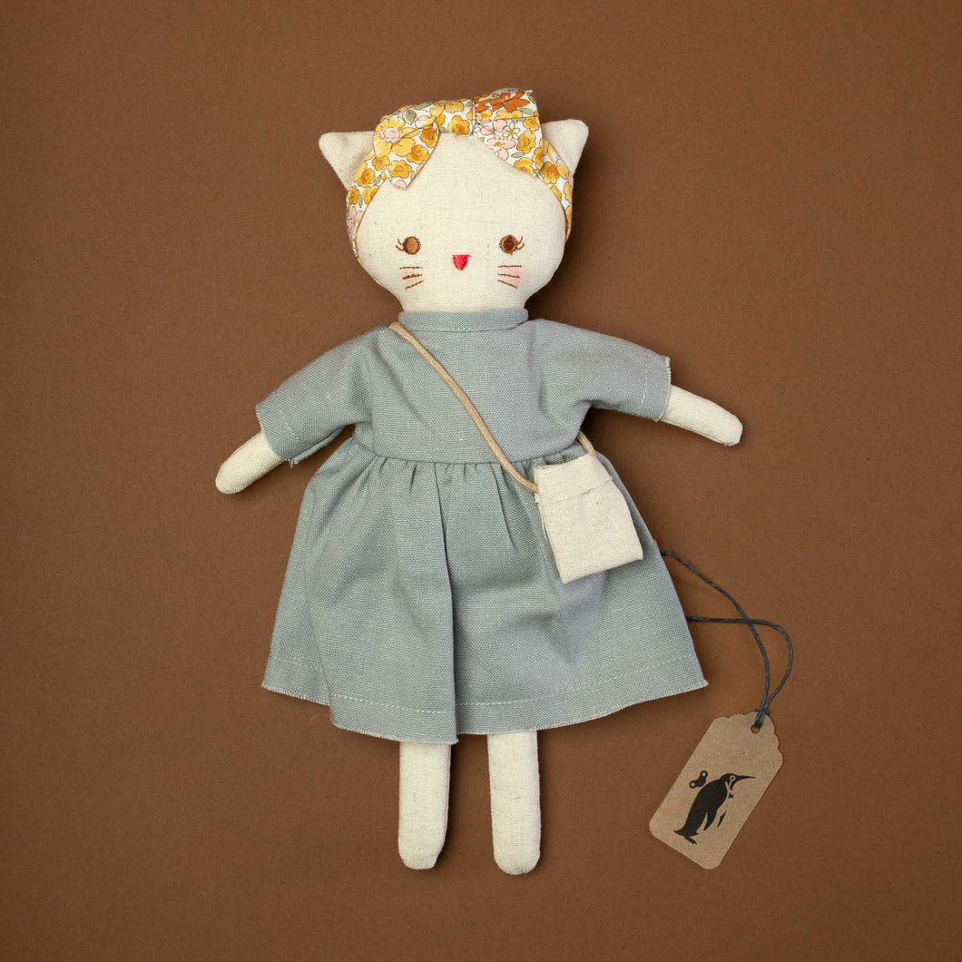 Little Lily Kitty  in her Grey Linen Dress