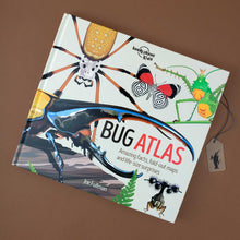 Load image into Gallery viewer, cover-of-bug-atlas-showing-spiders-bugs-and-butterfly-on-green-background