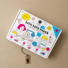 Load image into Gallery viewer, make-your-own-bath-bomb-kit-white-box-with-illustrated-boy-and-girl-and-science-experiment-set