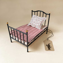 Load image into Gallery viewer, Matchbox Mouse Furniture | Vintage Anthracite Bed with Coral Bedding - Dolls &amp; Doll Accessories - pucciManuli