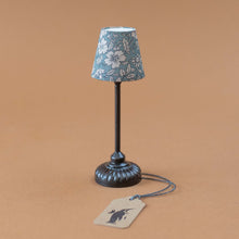 Load image into Gallery viewer, black-lamp-stand-with-blue-floral-shade