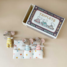 Load image into Gallery viewer, Matchbox Mouse Baby Triplets | Polka Spot Bedding - Dolls &amp; Doll Accessories - pucciManuli