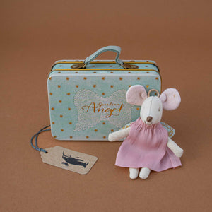 big-sister-guardian-angel-mouse-with-rose-dress-and-mint-and-gold-dotted-suitcase