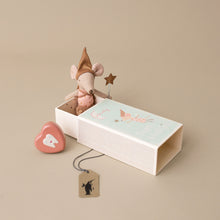 Load image into Gallery viewer, tooth-fairy-matchbox-mouse-in-box-with-pink-heart-tooth-tin