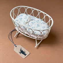 Load image into Gallery viewer, Matchbox Mouse Furniture | Metal Cradle with Blue Sleeping Bag - Dolls &amp; Doll Accessories - pucciManuli