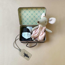 Load image into Gallery viewer, mouse-in-pink-princess-dress-sitting-up-in-suitcase
