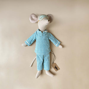 Matchbox Mouse | Medium in Blue Striped Pajamas & Sleeping Mask - Dolls & Doll Accessories - pucciManuli