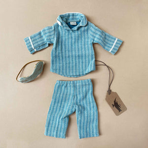 blue-striped-pajama-set-with-blue-and-yellow-sleeping-mask