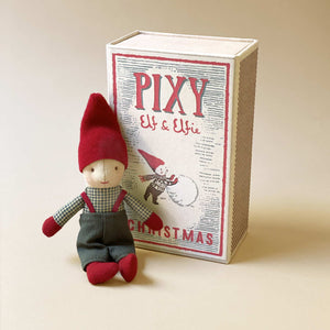 Matchbox Pixy | Elf with Blue Checkered Pillow - Christmas - pucciManuli