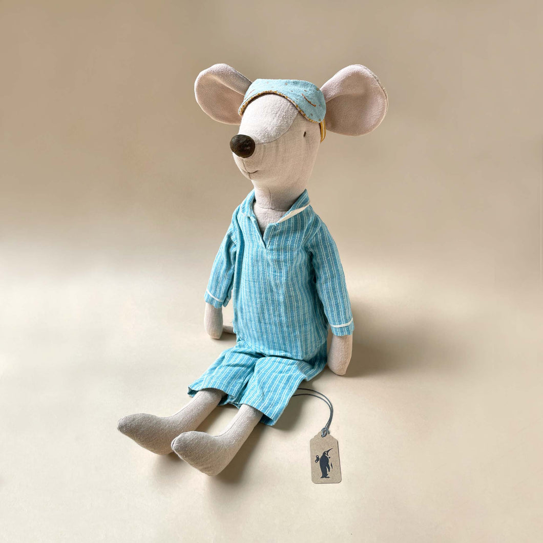 grey-mouse-in-blue-pajama-set-with-blue-and-yellow-eye-mask