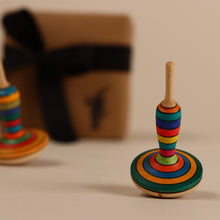 Load image into Gallery viewer, rainbow-striped-spinning-top-wooden