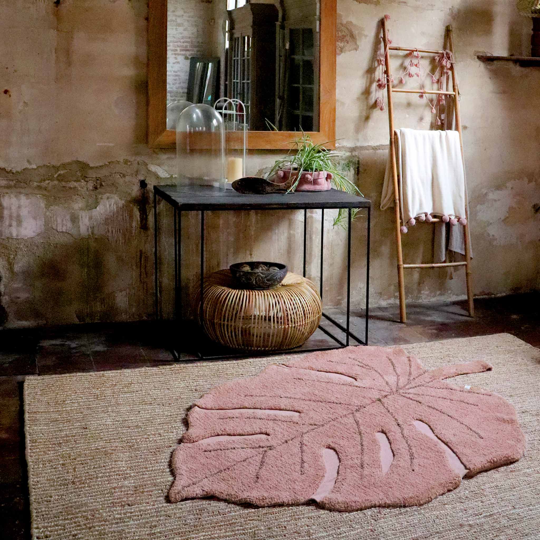 monstera rose Washable Monstera Rug