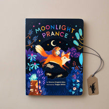 Load image into Gallery viewer, front-cover-of-moonlight-prance-board-book-illustrated-with-a-fox-and-woodland-creatures